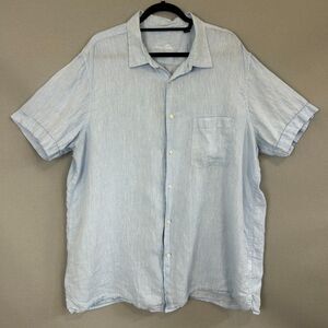 Tasso Elba Mens 100% Linen Shirt XXL Blue Short Sleeve Button Casual Resort